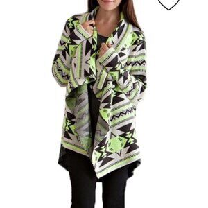 Entro Neon Aztec Cardigan Sweater Medium